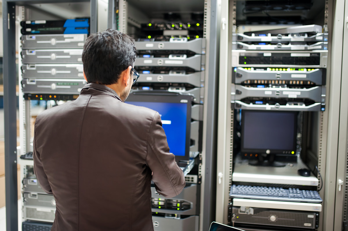 Technician working with server infrastructure